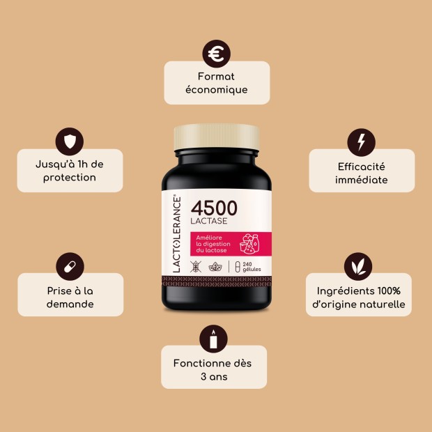 LACTOLERANCE 4500 - Éco-recharge de 240 gélules de lactase