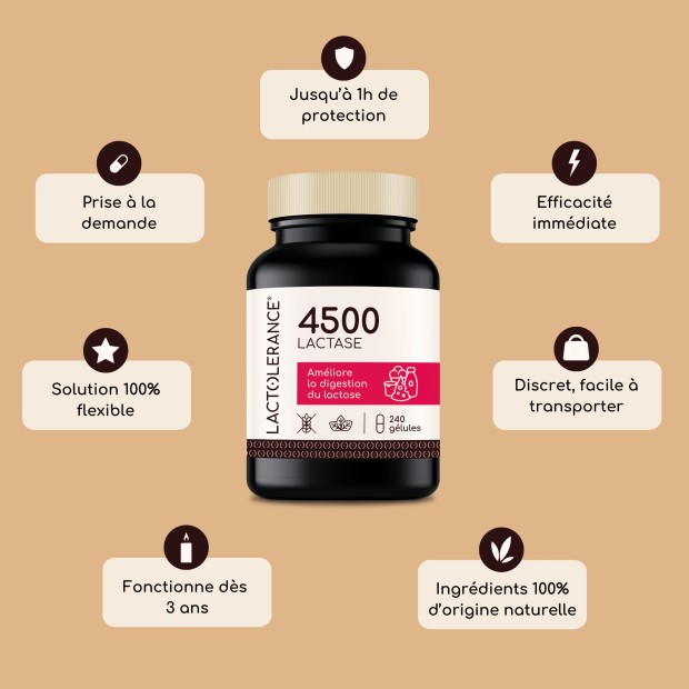 LACTOLERANCE 4500 - Pack de 480 gélules de lactase