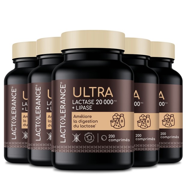5 flacons de 200 comprimés de lactase + lipase