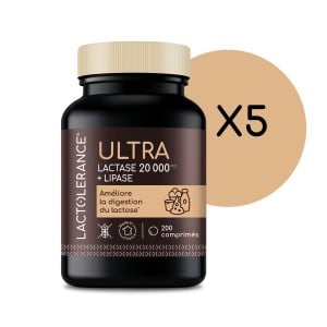 5 flacons de 200 comprimés de lactase + lipase