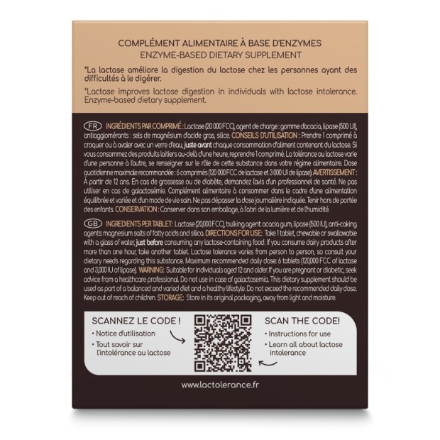 LACTOLERANCE ULTRA - 236 comprimés de lactase + lipase