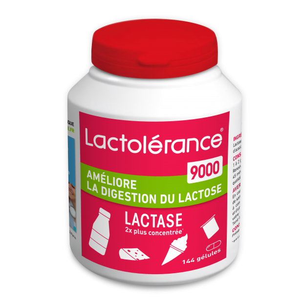 Ce pack contient 2 flacons de 144 gélules de lactase pour intolérance au lactose sévère