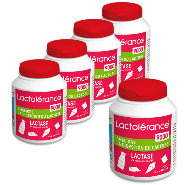 5 flacons de 144 gélules de lactase pour intolérance au lactose sévère