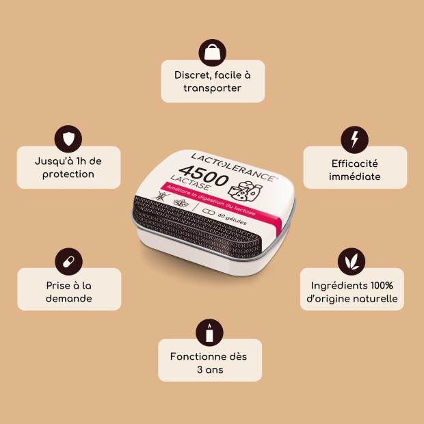 LACTOLERANCE 4500 - Pilulier de 60 gélules de lactase