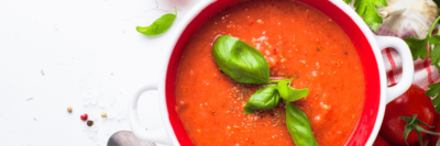 Bowl of lactose-free tomato and basil soup