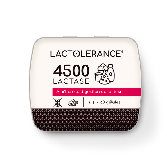 LACTOLERANCE 4500 - pilulier de 60 gélules de lactase 4 500 FCC pour intolérance au lactose modérée - Idéal pour les enfants